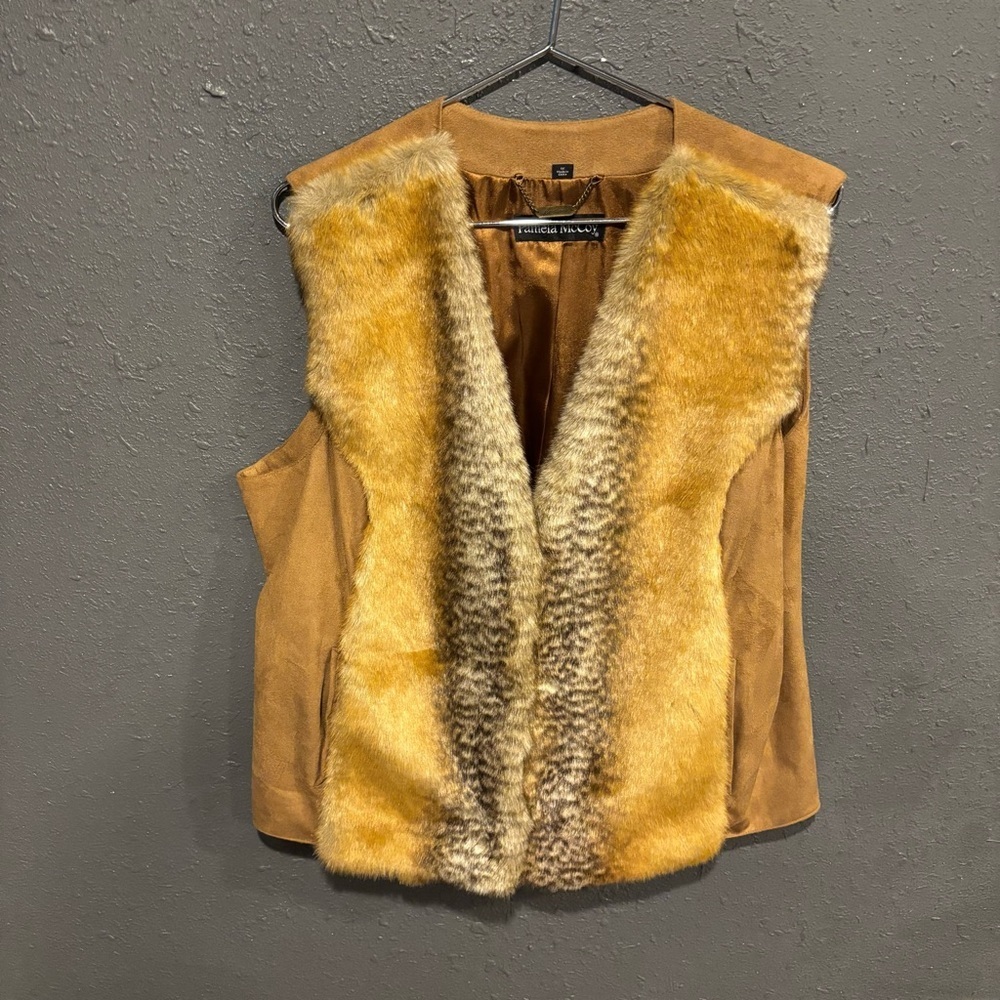 Pamela McCoy Brown and Tan Faux Fur Vest